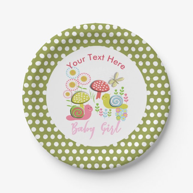 Whimsy Fairy-tale Spring Garden Baby Girl Shower Paper Plates (Front)