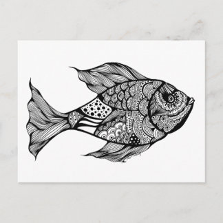 Whimsy Fish Doodle Art Postcard