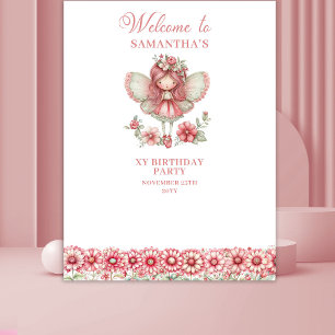 Whimsy Floral Fairy Pink 5th Birthday Backdrop