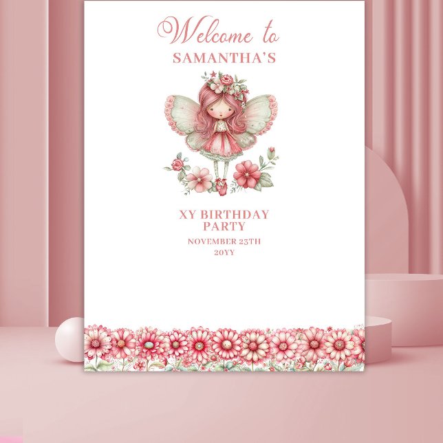 Whimsy Floral Fairy Pink 5th Birthday Backdrop (Whimsy Floral Fairy Pink 5th Birthday Backdrop)