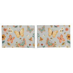 Whimsy Flowers Butterflies Garden Pastel Shades Pillow Case