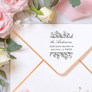 Whimsy Flowers Leaves Family Name Return Address Self-inking Stamp