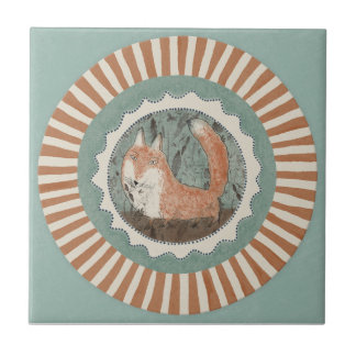 Whimsy Fox Mint Blue Terracotta Teal Aqua Ceramic Tile