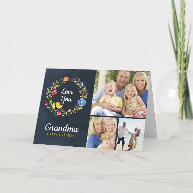 Whimsy Garden Wreath Birthday Photo Card