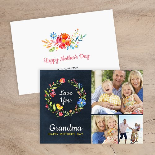 Whimsy Garden Wreath Mothers Day Photo Card