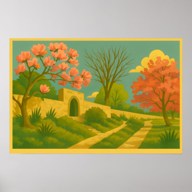 Whimsy Gate – Stylized Garden Path Painting Poster (Front)