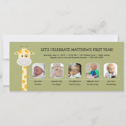 Whimsy Giraffe Baby Boys First Birthday Year Invitation