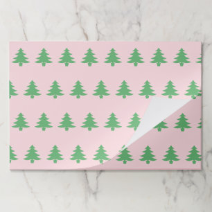 Whimsy Green Christmas Trees Pink Paper Placemats