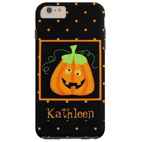 Whimsy Halloween Pumpkin Black Name Personalized Tough iPhone 6 Plus Case