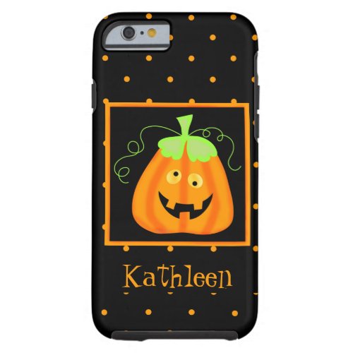 Whimsy Halloween Pumpkin Black Name Personalized Tough iPhone 6 Case