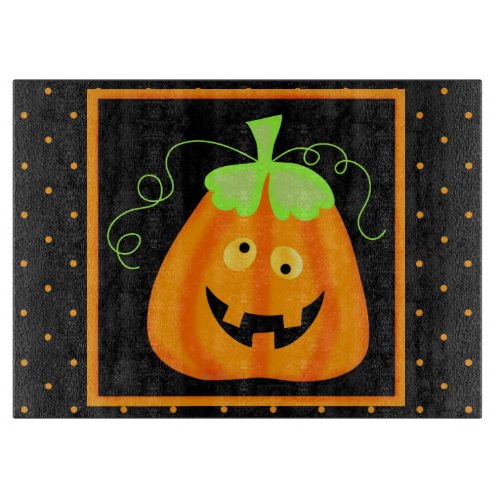 Whimsy Halloween Pumpkin on Black Cutting Board
