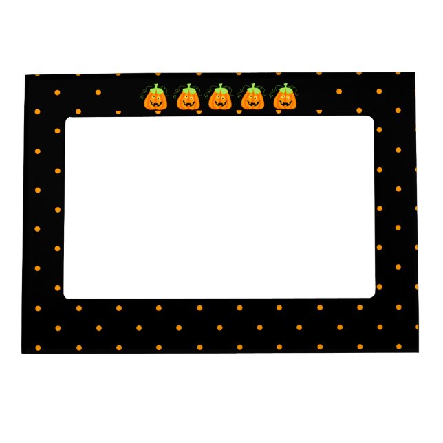 Whimsy Halloween Pumpkin on Black Magnetic Photo Frame (Front)