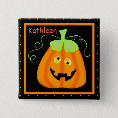 Whimsy Halloween Pumpkin on Black Name Badge Button