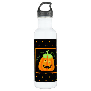 Whimsy Halloween Pumpkin on Black Water Bottle