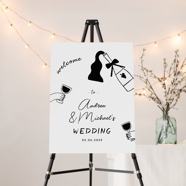 Whimsy Hand Drawn Disco Cocktails Wedding Welcome Foam Board (In Situ (Stand))
