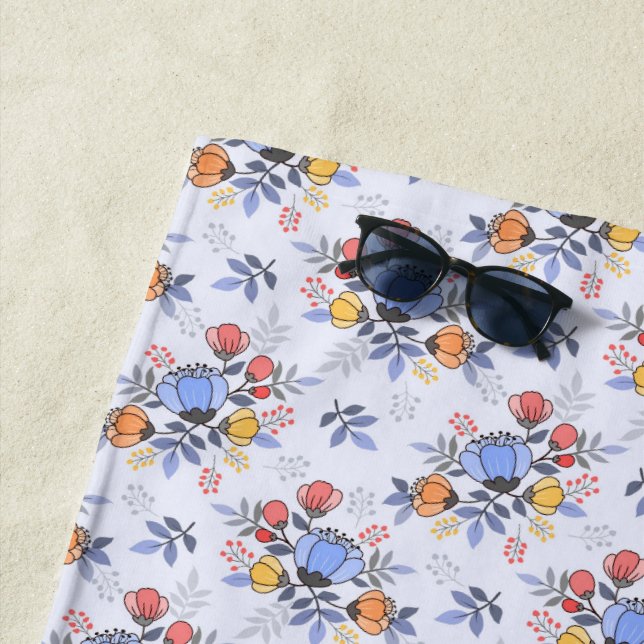 Whimsy Hand Drawn Flowers Beach Towel (In Situ)