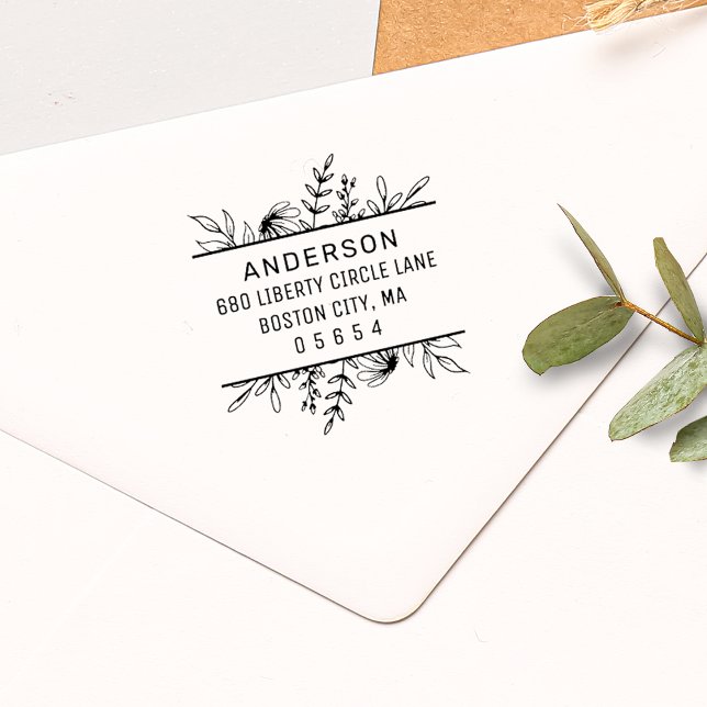 Whimsy Hand-drawn Greenery Return Address Self-inking Stamp (Creator Uploaded)