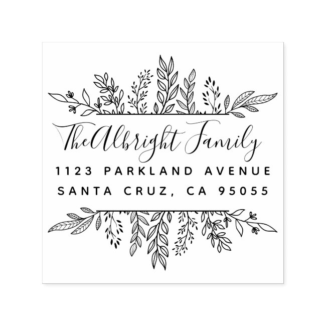 Whimsy Hand-drawn Leaves Family Return Address Self-inking Stamp
