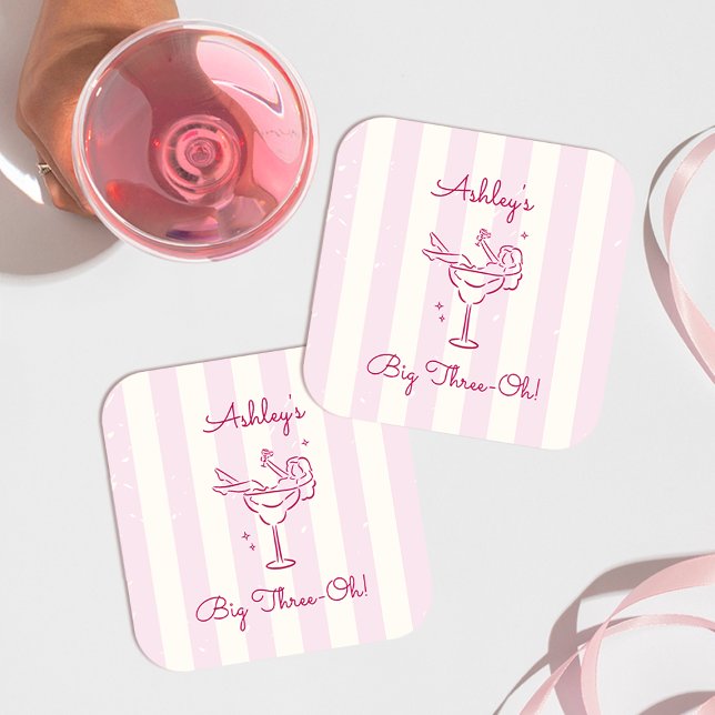 Whimsy Hand Drawn Margarita Cocktail 30th Birthday Square Paper Coaster (Creator Uploaded)