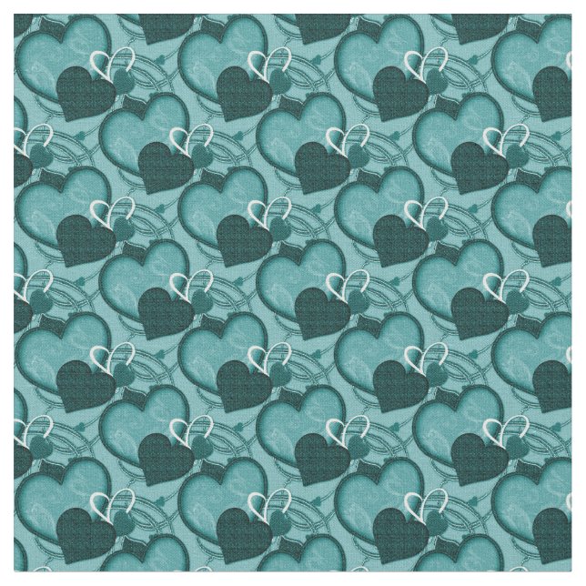 Whimsy Hearts Fabric-Two Tone Teal Fabric (Close Up)