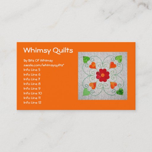 Customizable Whimsy Hearts Quilt - Block #2 Business Card