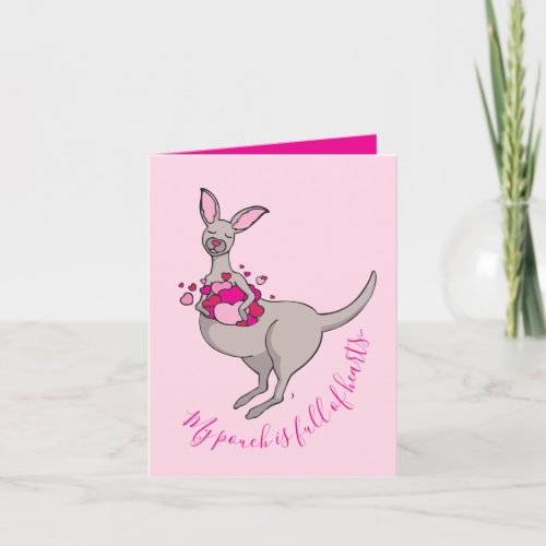 Whimsy kangaroo hearts valentines card