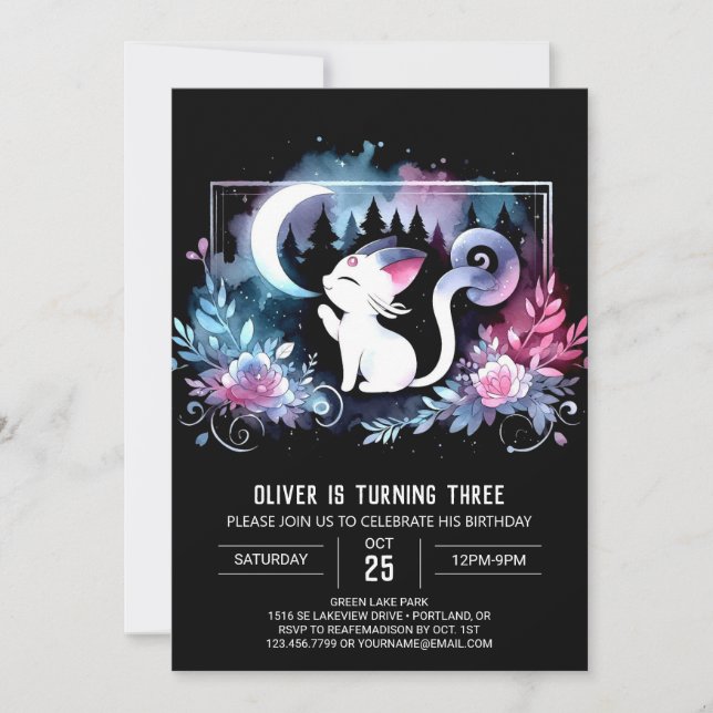 Whimsy Kitten Cat Birthday Invitation (Front)