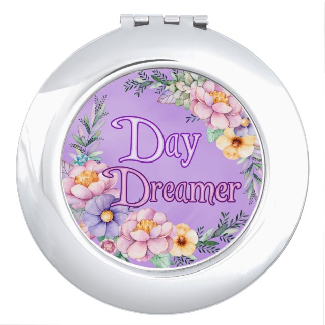 Whimsy Lavender Day Dreamer Floral Beauty Compact Mirror (Front)