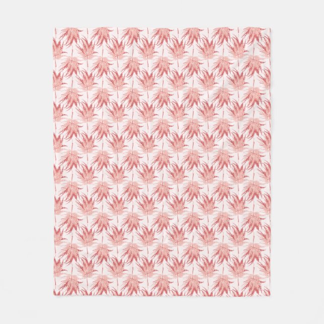 Whimsy Leaf Red Pink Fleece Blanket (Front)