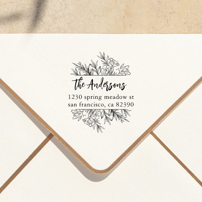 Whimsy Leaves Botanical Family Name Return Address Self-inking Stamp (Creator Uploaded)