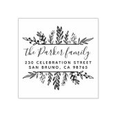 Whimsy Leaves Frame Family Name & Return Address Rubber Stamp (Imprint)