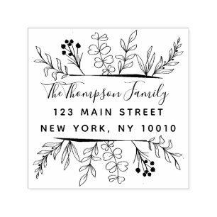 Whimsy Leaves Hand-drawn Family Return Address Sel Self-inking Stamp