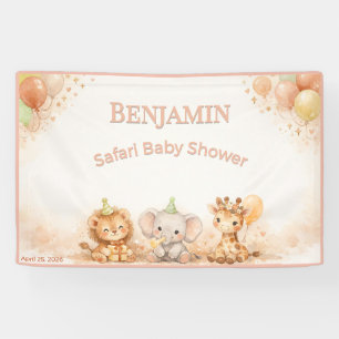 Whimsy Lion Elephant Giraffe Pastel Neutral Party Banner