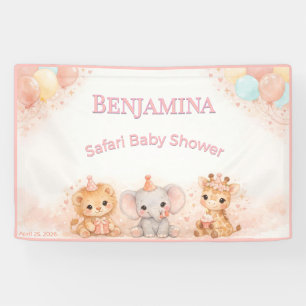 Whimsy Lion Elephant Giraffe Pastel Peach Pink     Banner
