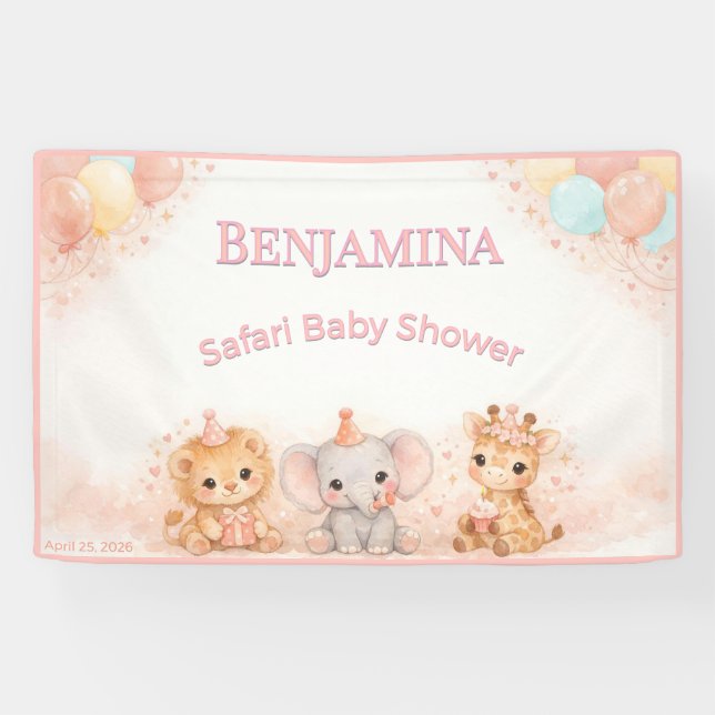 Whimsy Lion Elephant Giraffe Pastel Peach Pink     Banner (Horizontal)