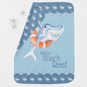 Whimsy little baby shark watercolor art blanket