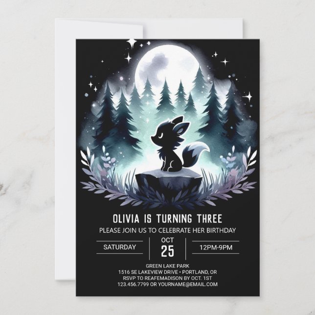 Whimsy Little Wolf Birthday Invitation (Front)