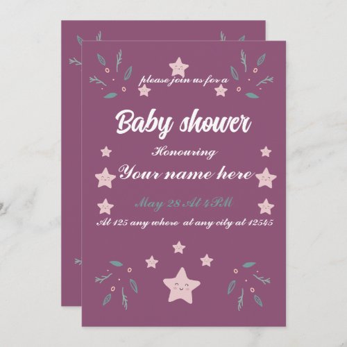 Whimsy magic elements spark pink star baby shower invitation