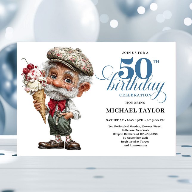 Whimsy Man 50th Birthday Bash Humor Invitation (Whimsy Man 50th Birthday Bash Humor Invitation)