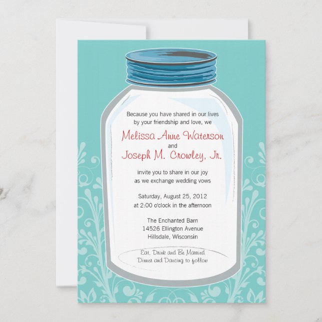 Whimsy Mason Jar Wedding Invitation (Front)