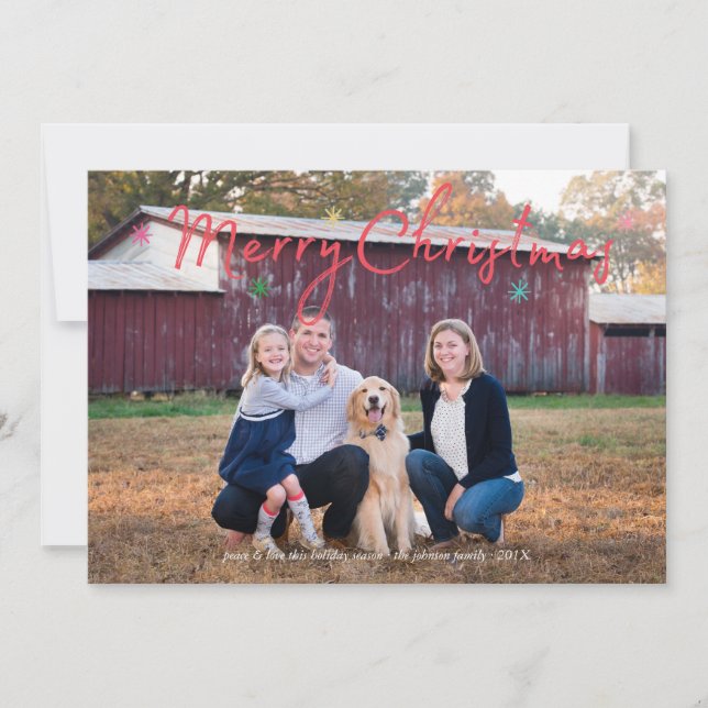 Whimsy Merry Christmas Modern Stars Holiday Photo Card (Front)