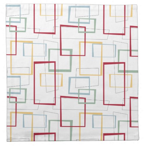 Whimsy Mid Century Red Blue Green Yellow Squares Cloth Napkin