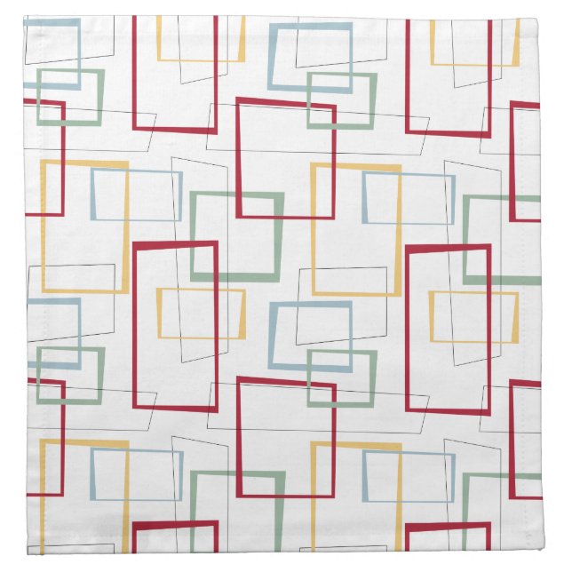 Whimsy Mid Century Red Blue Green Yellow Squares Cloth Napkin (Front)