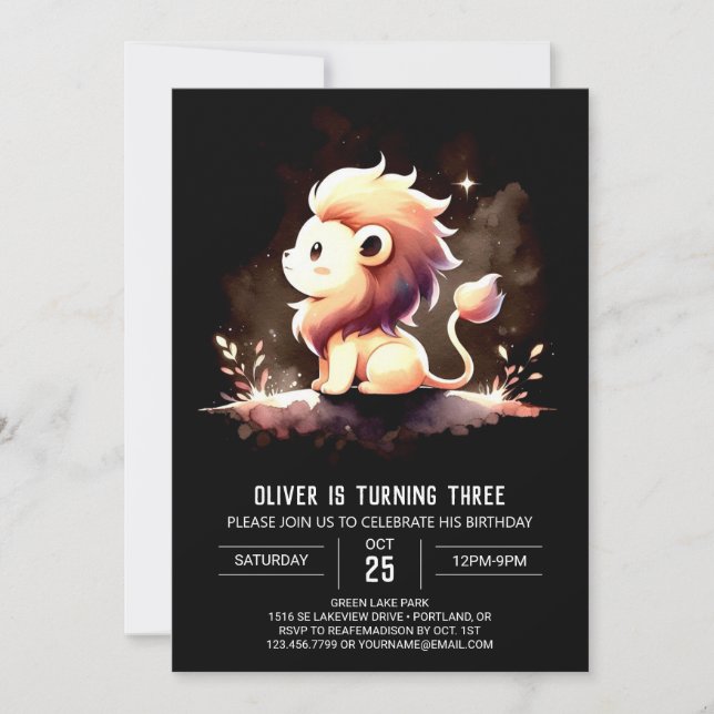 Whimsy Modern Lion Birthday Invitation (Front)