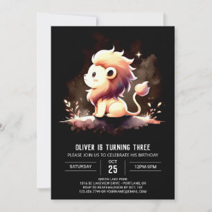 Whimsy Modern Lion Birthday Invitation