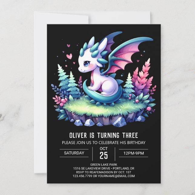 Whimsy Nature Dragon Birthday Invitation (Front)