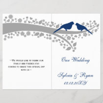 whimsy navy blue lovebirds  folded Wedding program