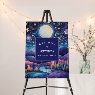 Whimsy Night Big Moon Landscape Birthday Welcome Foam Board