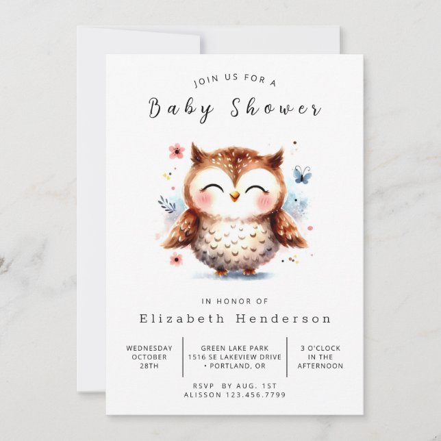  Whimsy Online Owl Baby Shower Invitation (Front)