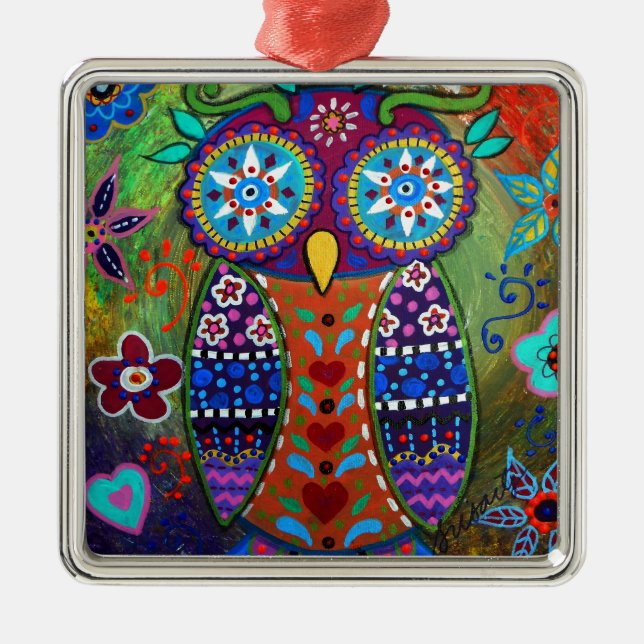 whimsy owl metal ornament (Front)